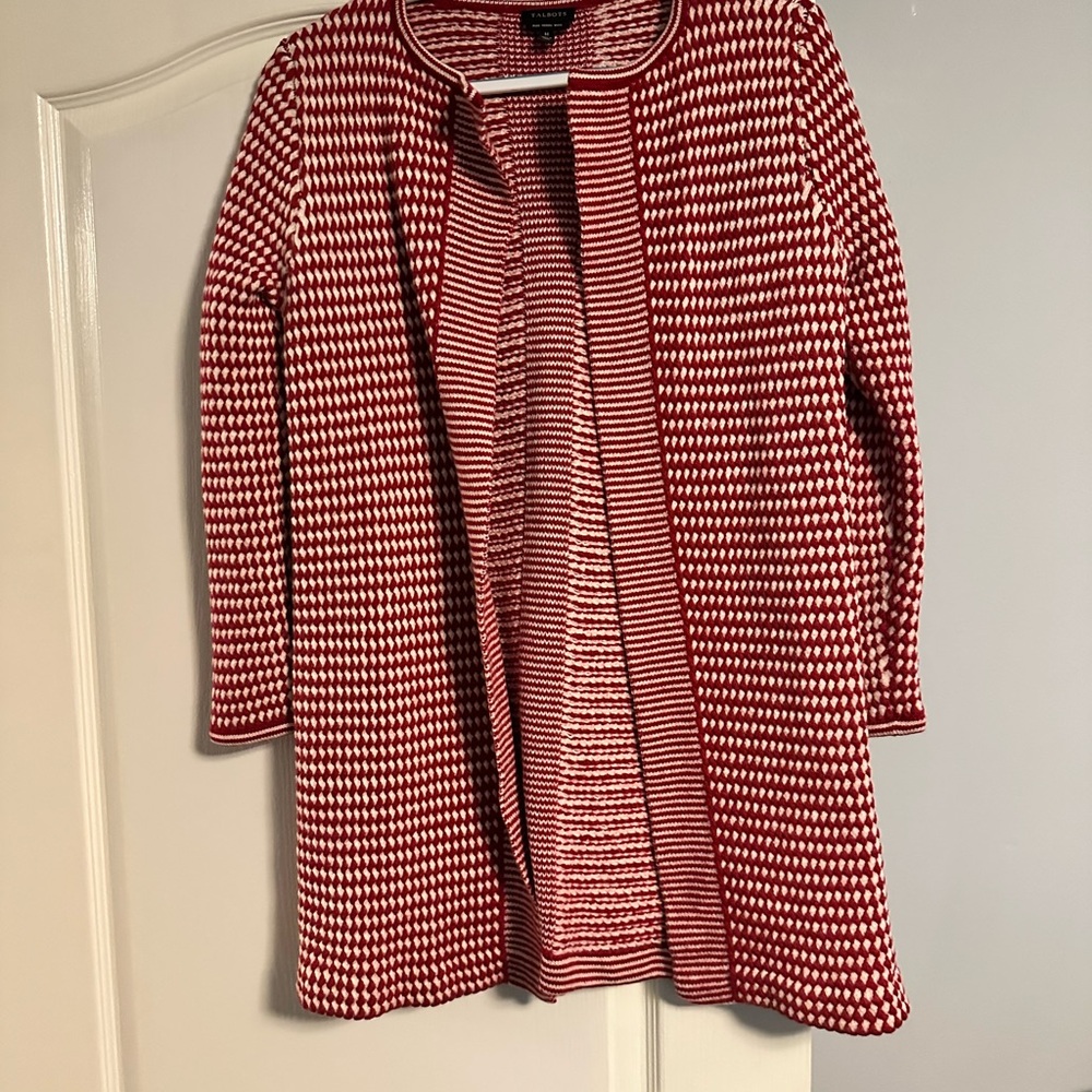 Talbots Red and White Wool Cardigan